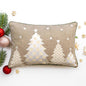 Festive White Christmas Tree Linen Pillow Cover with Brocade Detailing