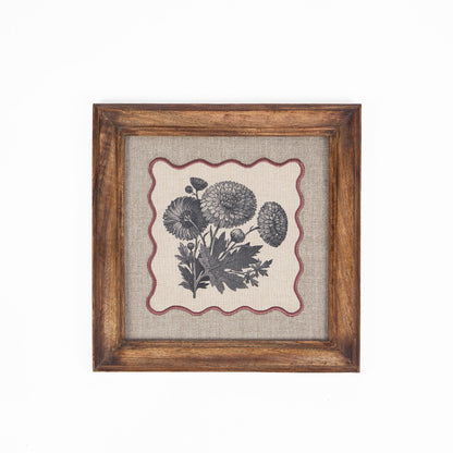 Chrysanthemum Botanical Wall Art – Framed Gift | Embroidered Linen, 12×12 inches