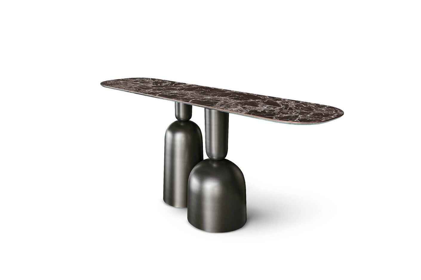 Elegant Cap Console Table: Modern Design, Magic Mirror Top, Metal Base