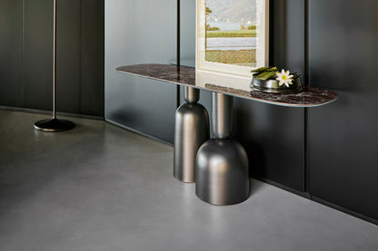 Elegant Cap Console Table: Modern Design, Magic Mirror Top, Metal Base