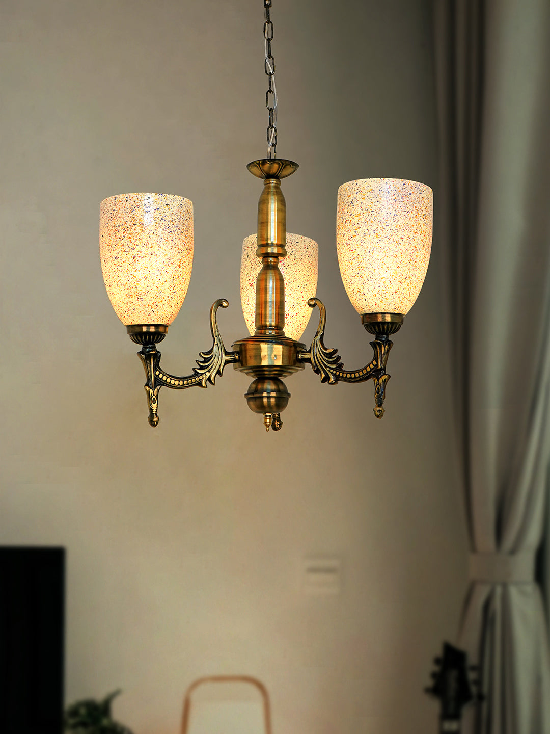 Antique Brass Steel 3-Light Mini Chandelier – 38.1 cm