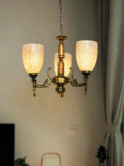 Antique Brass Steel 3-Light Mini Chandelier – 38.1 cm