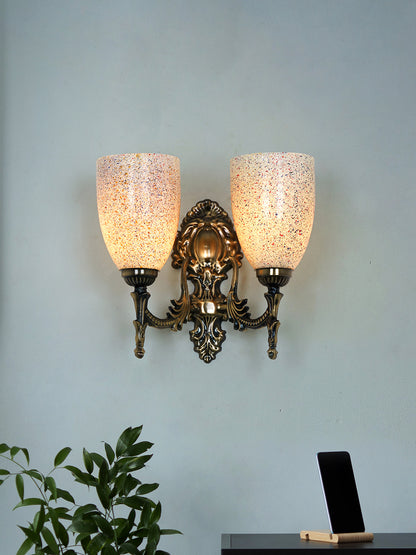 Brass Antique Glass Mild Steel 2-Light Wall Sconce – 30.5 cm