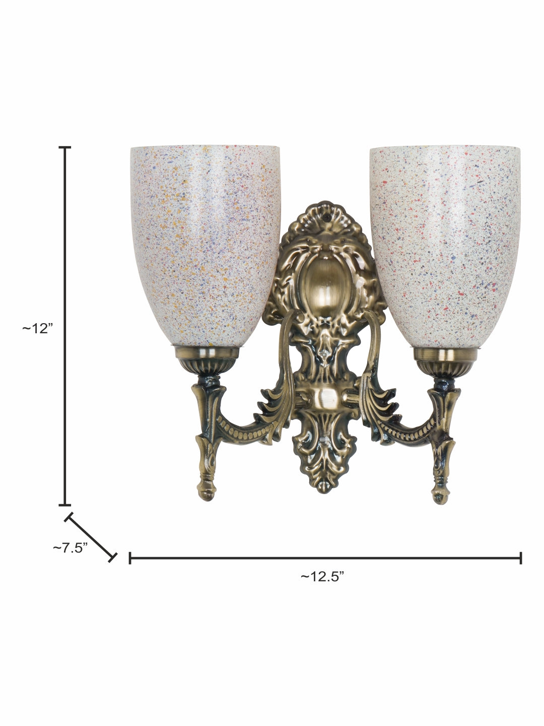 Brass Antique Glass Mild Steel 2-Light Wall Sconce – 30.5 cm