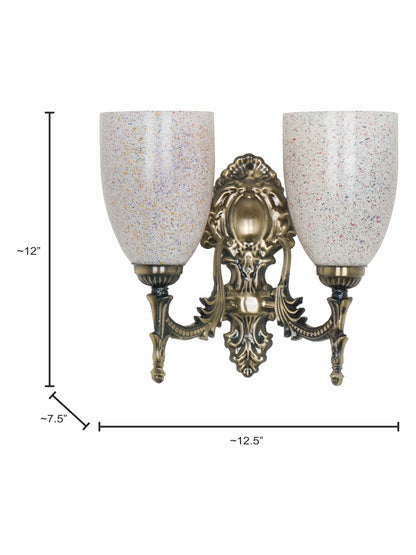 Brass Antique Glass Mild Steel 2-Light Wall Sconce – 30.5 cm