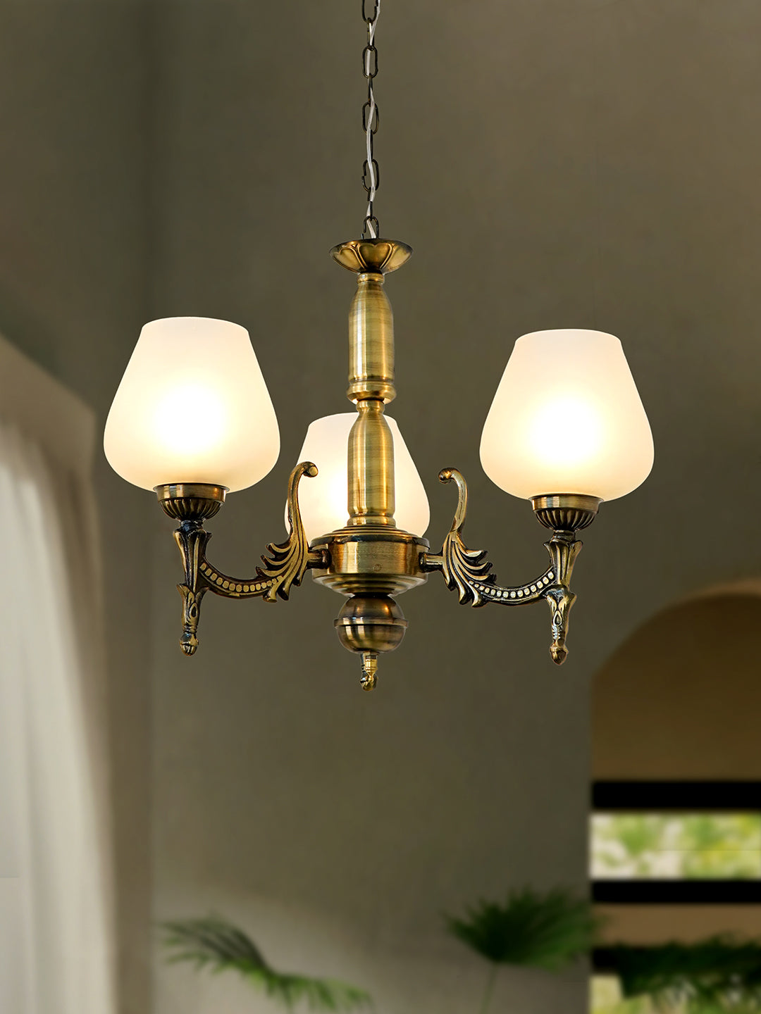 Brass Antique Mild Steel 3-Light Mini Chandelier – 40.6 cm