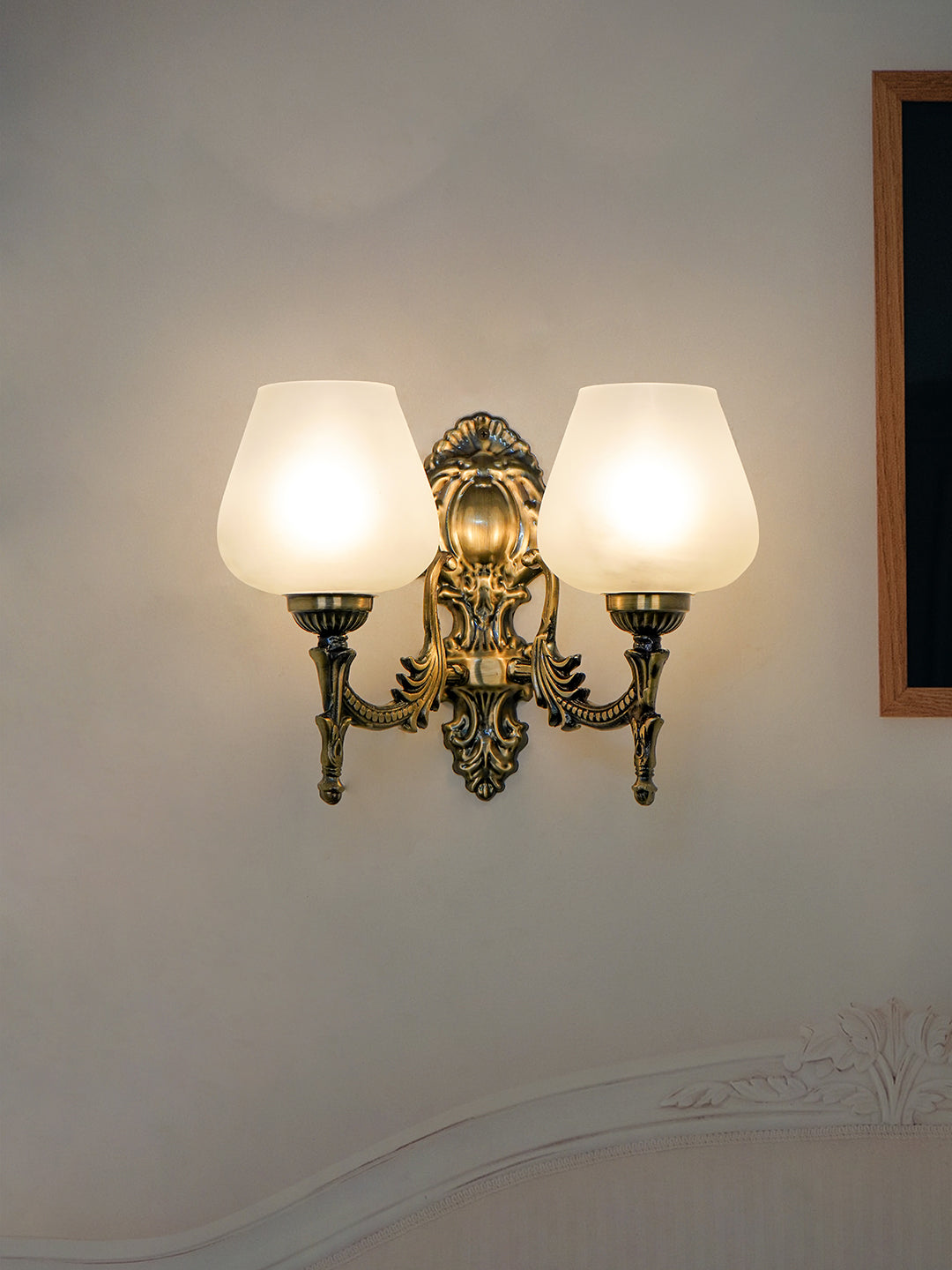 Brass Antique Mild Steel Glass 2-Light Wall Sconce – 27.9 cm