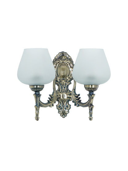 Brass Antique Mild Steel Glass 2-Light Wall Sconce – 27.9 cm