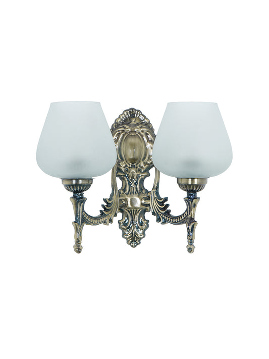 Brass Antique Mild Steel Glass 2-Light Wall Sconce – 27.9 cm