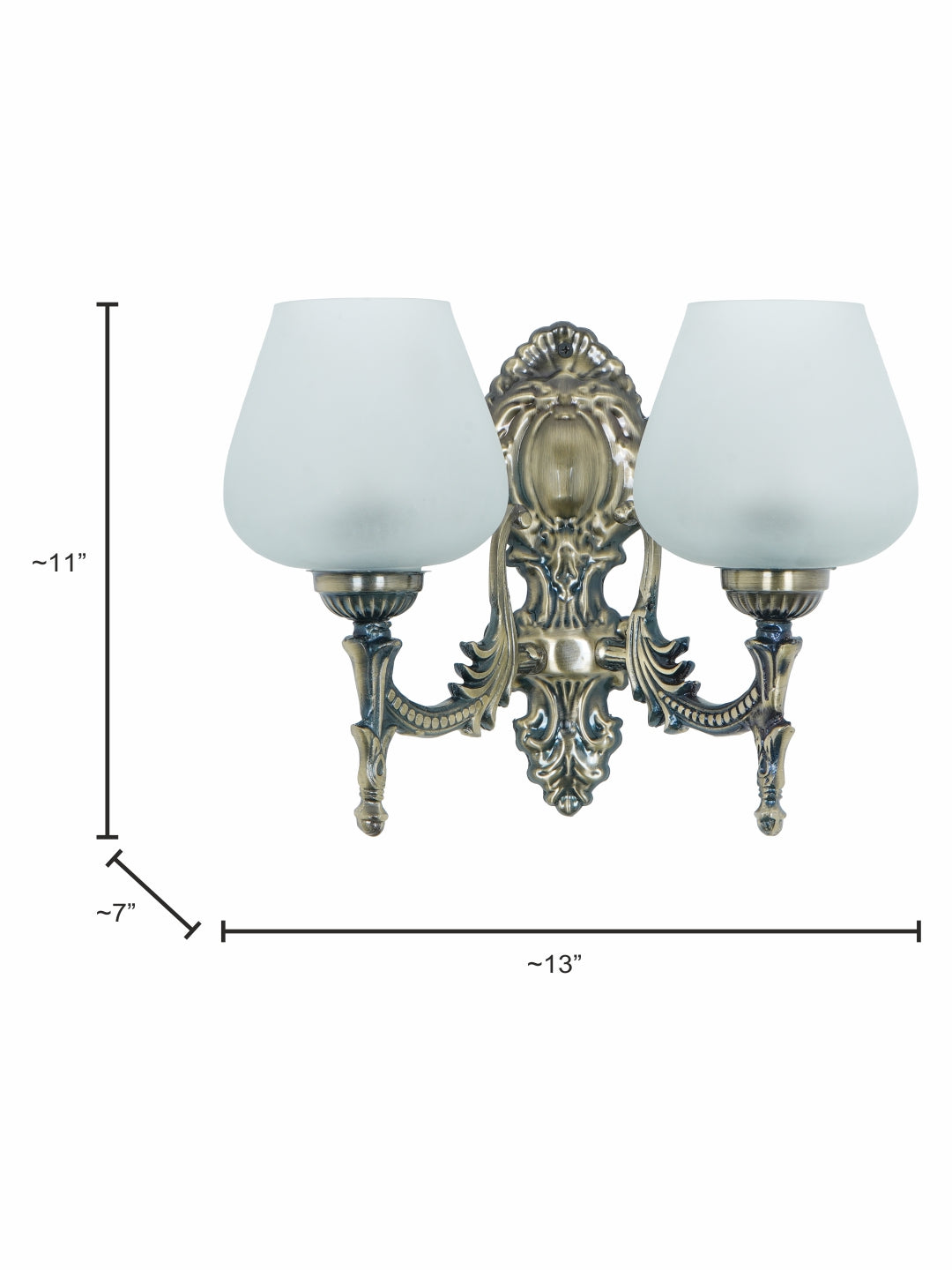 Brass Antique Mild Steel Glass 2-Light Wall Sconce – 27.9 cm
