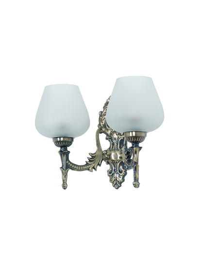 Brass Antique Mild Steel Glass 2-Light Wall Sconce – 27.9 cm