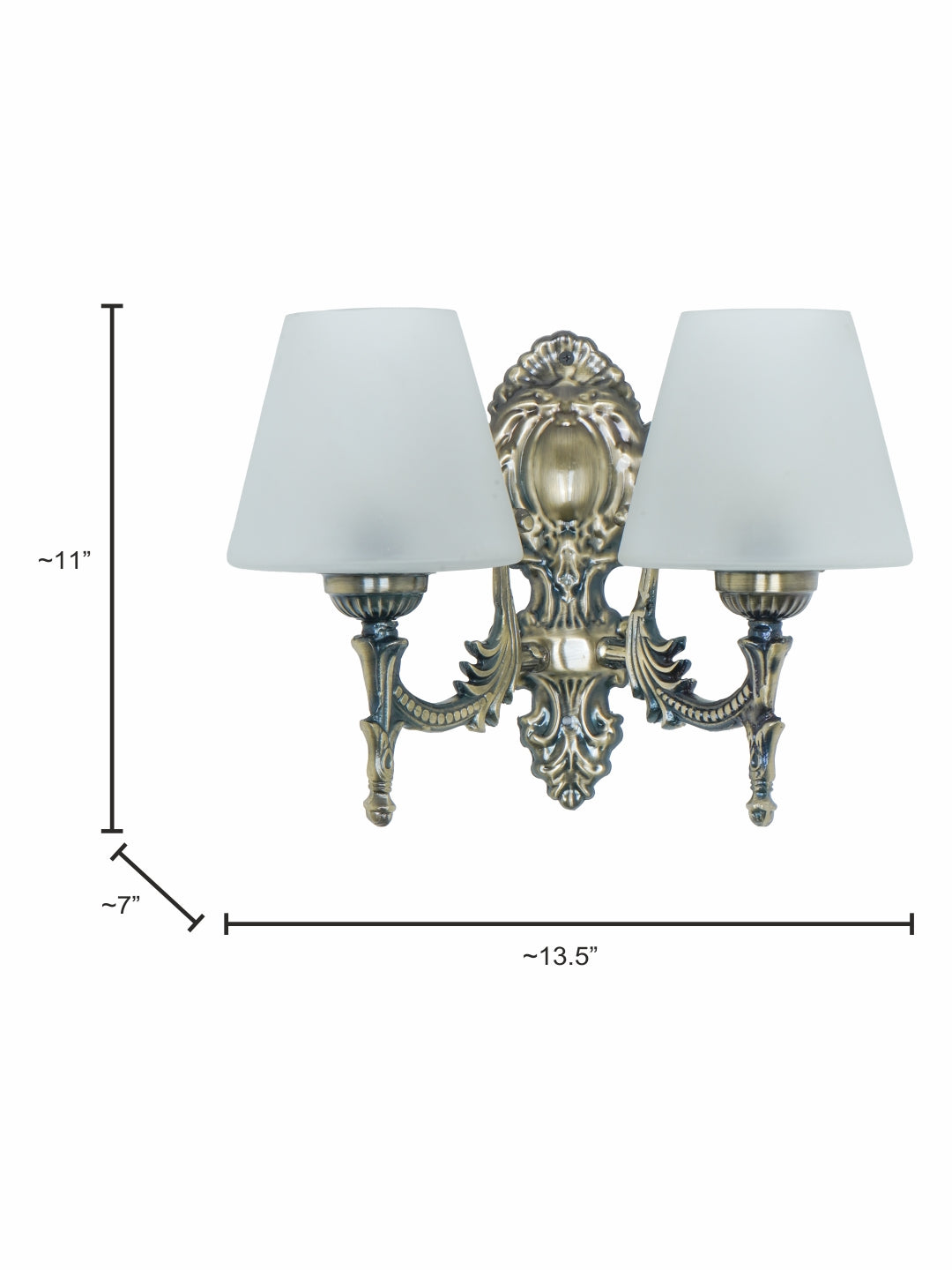 Brass Antique Glass Steel 2-Light Wall Sconce – 27.9 cm