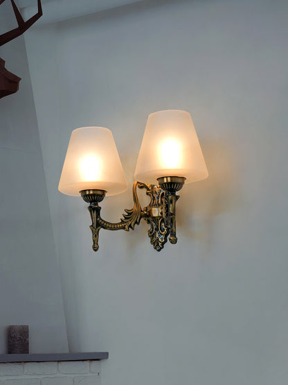 Brass Antique Glass Steel 2-Light Wall Sconce – 27.9 cm