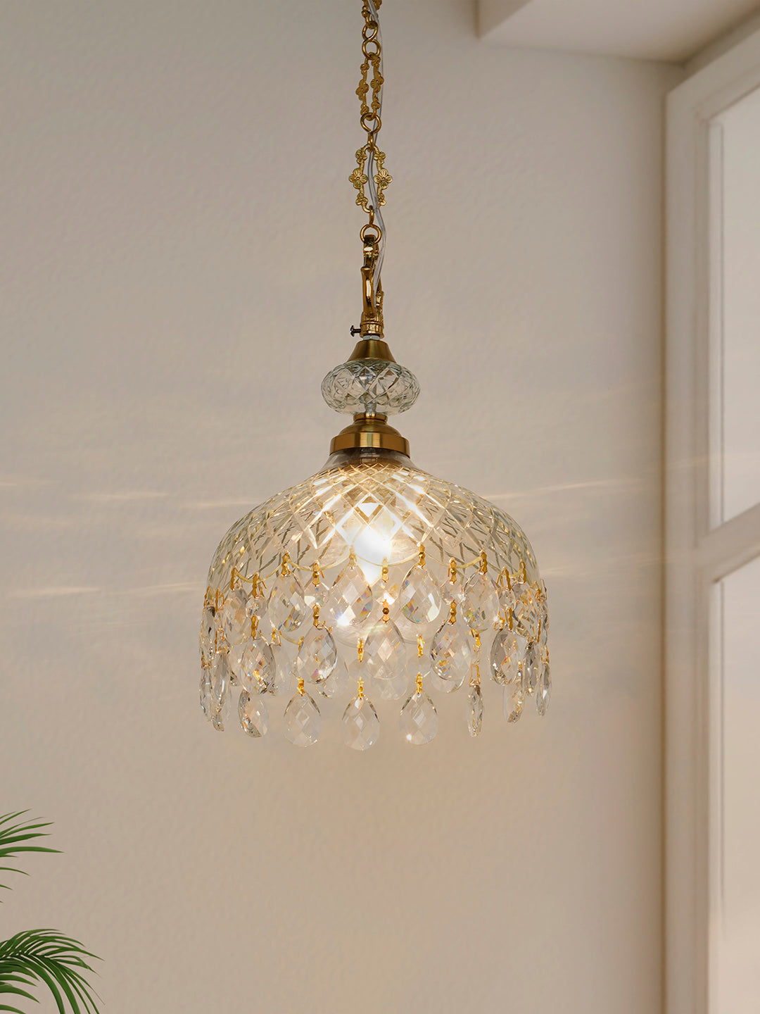 Brass Cut Glass 1-Light Bowl Pendant – 25.4 cm