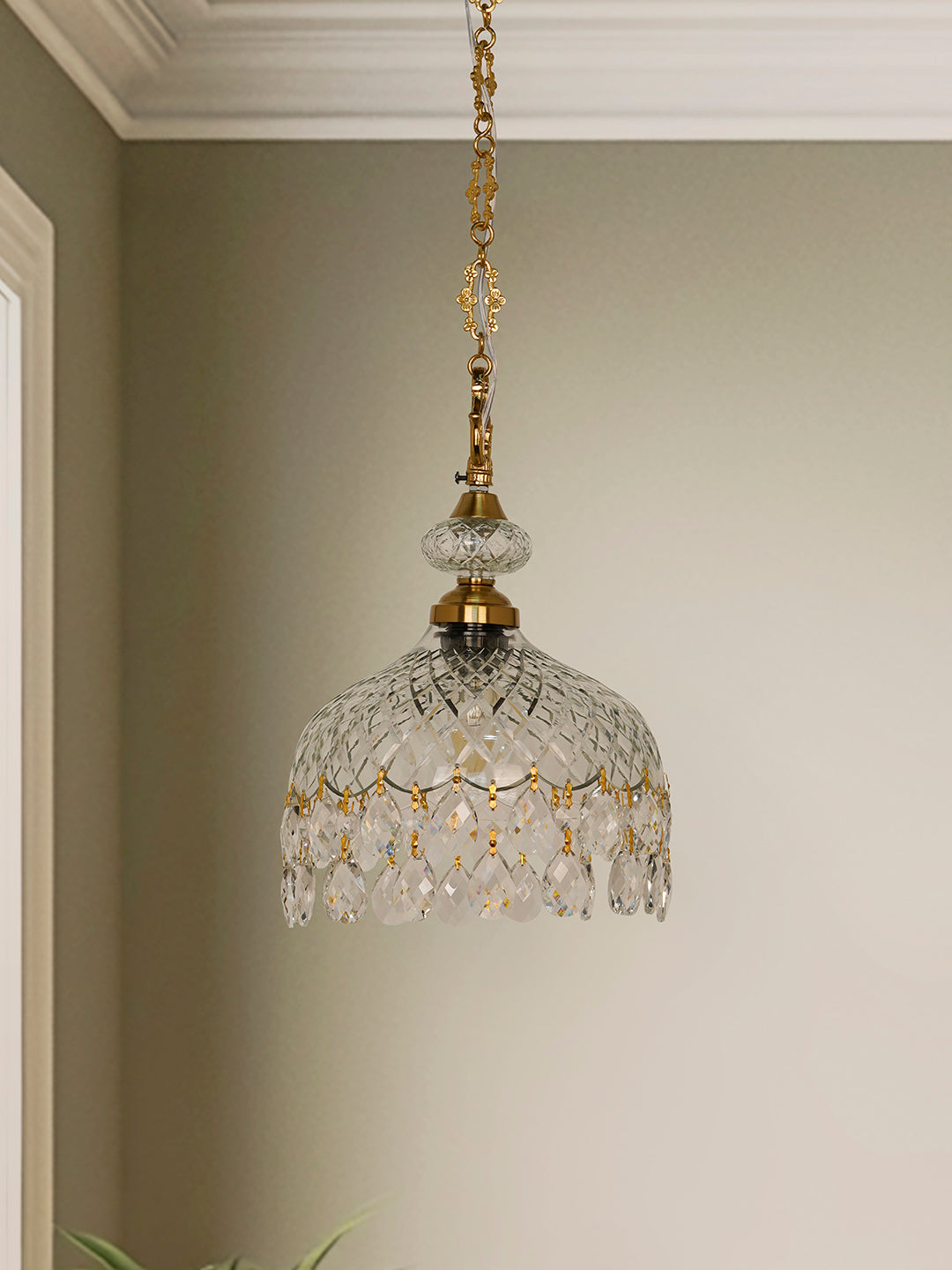 Brass Cut Glass 1-Light Bowl Pendant – 25.4 cm