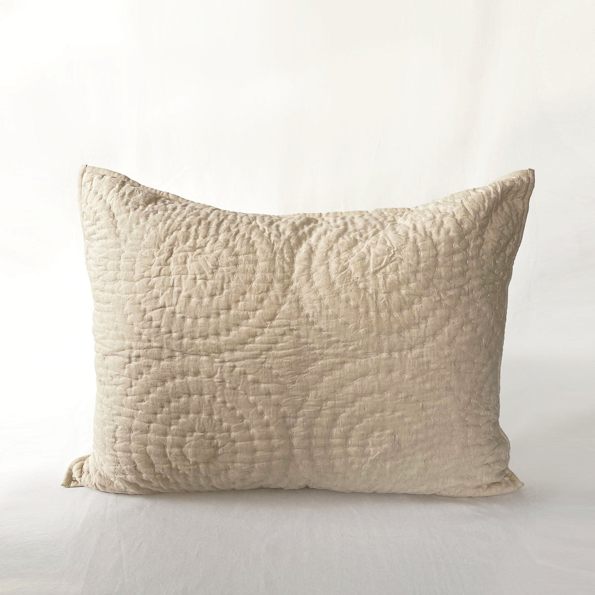 Beige Linen Cotton Quilted Bed Set | Circle Pattern | Handmade | Twin, Queen & King