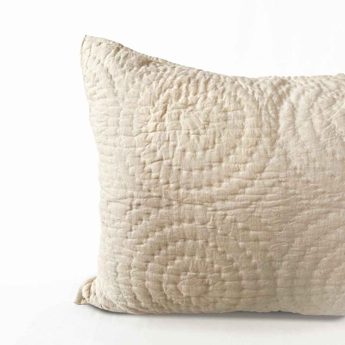Beige Linen Cotton Quilted Bed Set | Circle Pattern | Handmade | Twin, Queen & King