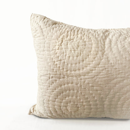 Beige Linen Cotton Quilted Bed Set | Circle Pattern | Handmade | Twin, Queen & King