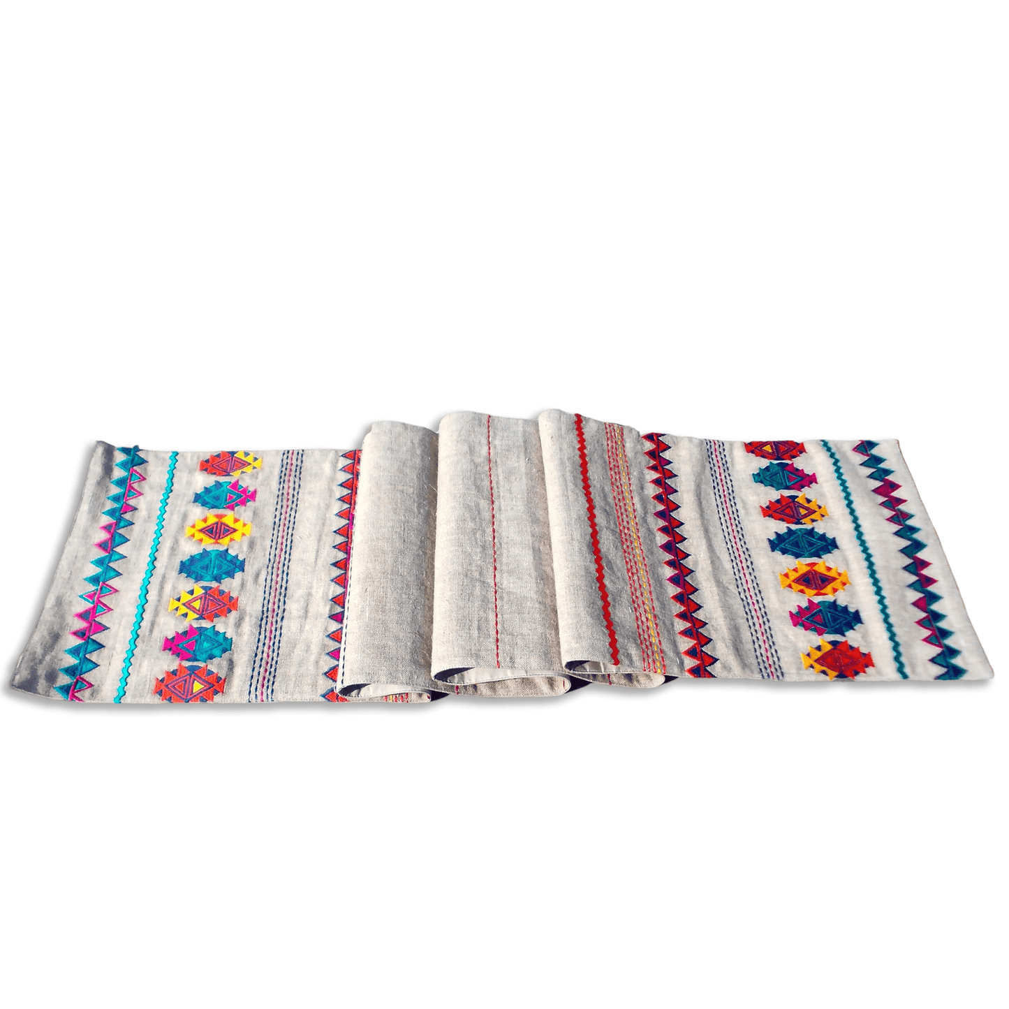 Multicolor Aztec Kilim Table Runner Handcrafted Pure Linen Elegance