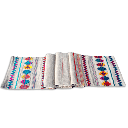 Multicolor Aztec Kilim Table Runner Handcrafted Pure Linen Elegance