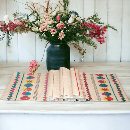 Multicolor Aztec Kilim Table Runner Handcrafted Pure Linen Elegance