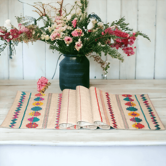 Multicolor Aztec Kilim Table Runner Handcrafted Pure Linen Elegance