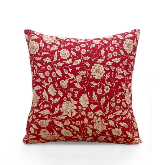 Marsala Kalamkari Cotton Cushion Cover – Cream Floral Print | Reversible | 4 Sizes