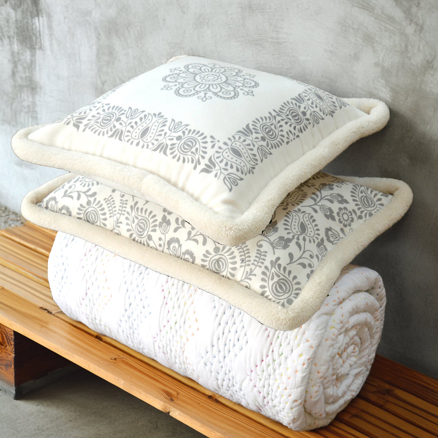 Off‑White Nordic Printed Pillow Cover – Soft Faux Suede Cushion