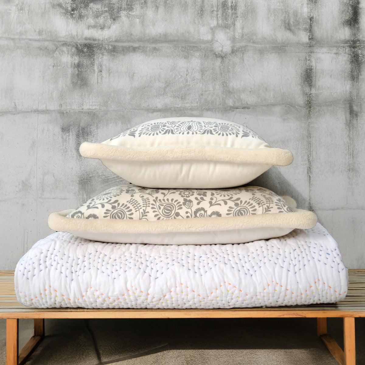 Svenska - Ivory All Over Print Lumbar Cushion Cover | Faux Suede | Nordic Style