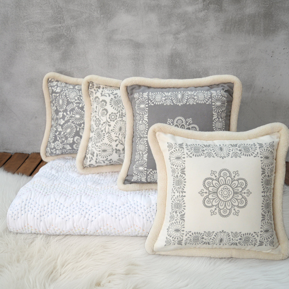 Svenska - Grey Engineered Print Cushion Cover | Faux Suede | Nordic Style