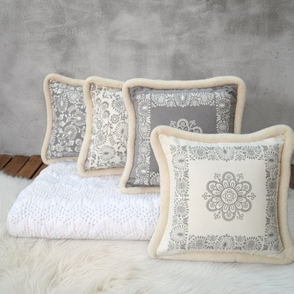 Svenska Grey Nordic Faux Suede Printed Cushion Cover - Scandinavian Home Decor Pillow