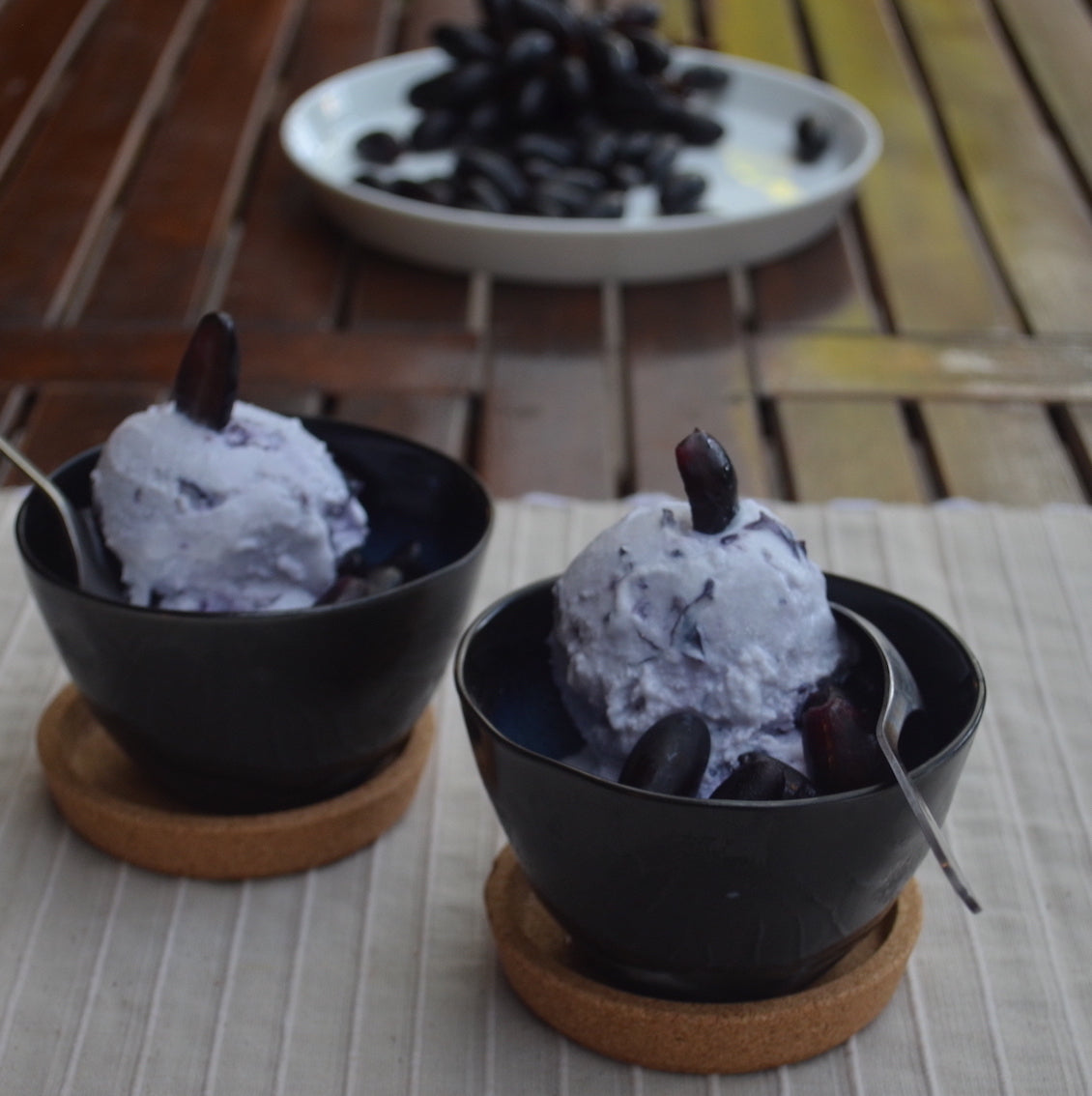 Elegant Handcrafted Blueberry Glazed Stoneware Dessert Bowls Set