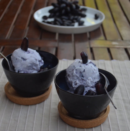 Elegant Handcrafted Blueberry Glazed Stoneware Dessert Bowls Set