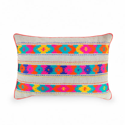 Vliving Folk Kilim Embroidered Linen Cushion Cover – Patti Pattern