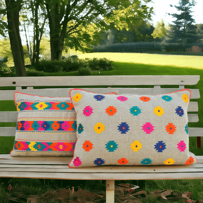 Vliving Colourful Bohemian Linen Pillow Cover Kilim Embroidered 14×21