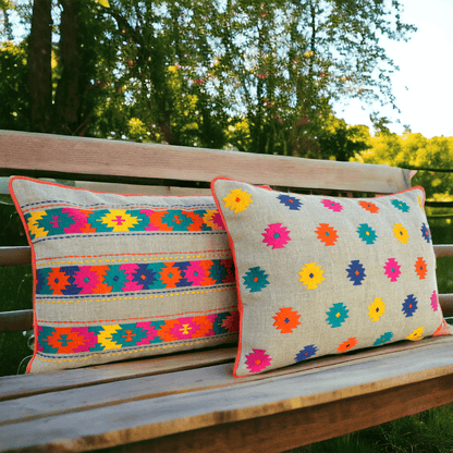 Vliving Colourful Bohemian Linen Pillow Cover Kilim Embroidered 14×21