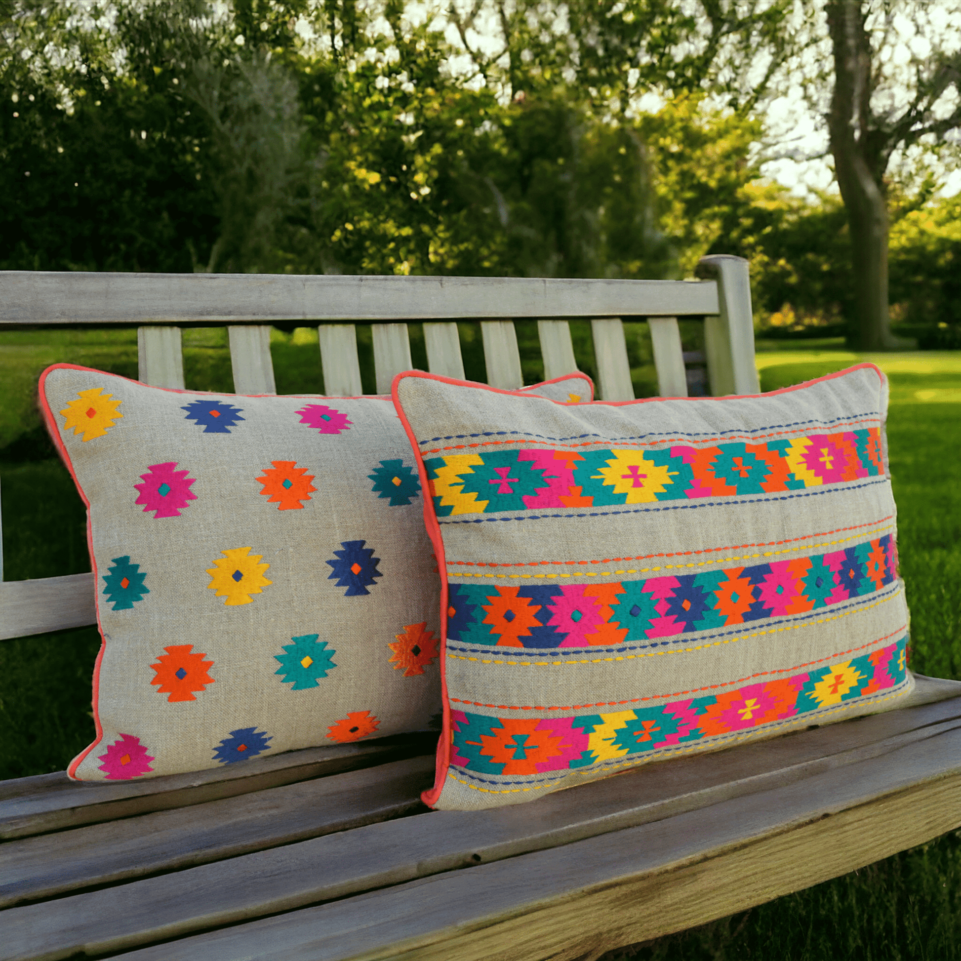 Vliving Folk Kilim Embroidered Linen Cushion Cover – Patti Pattern