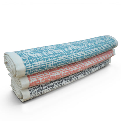Coral & Off-White Cotton Flatweave Rug | Basket Weave Print | Dhurrie | 3 Sizes