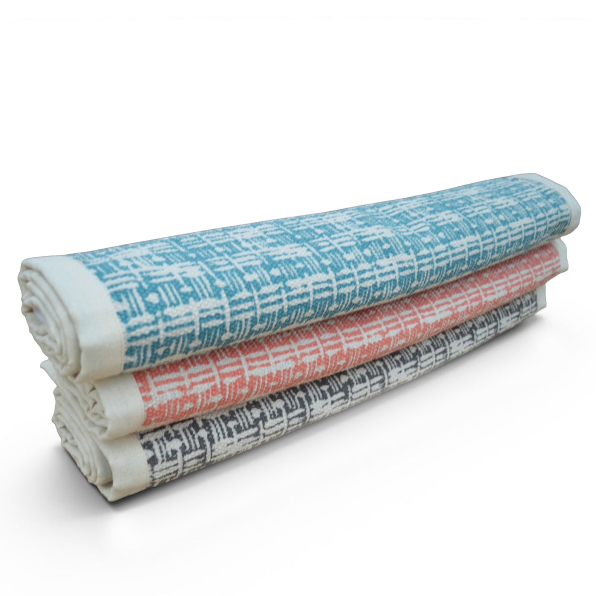 Coral & Off-White Cotton Flatweave Rug | Basket Weave Print | Dhurrie | 3 Sizes