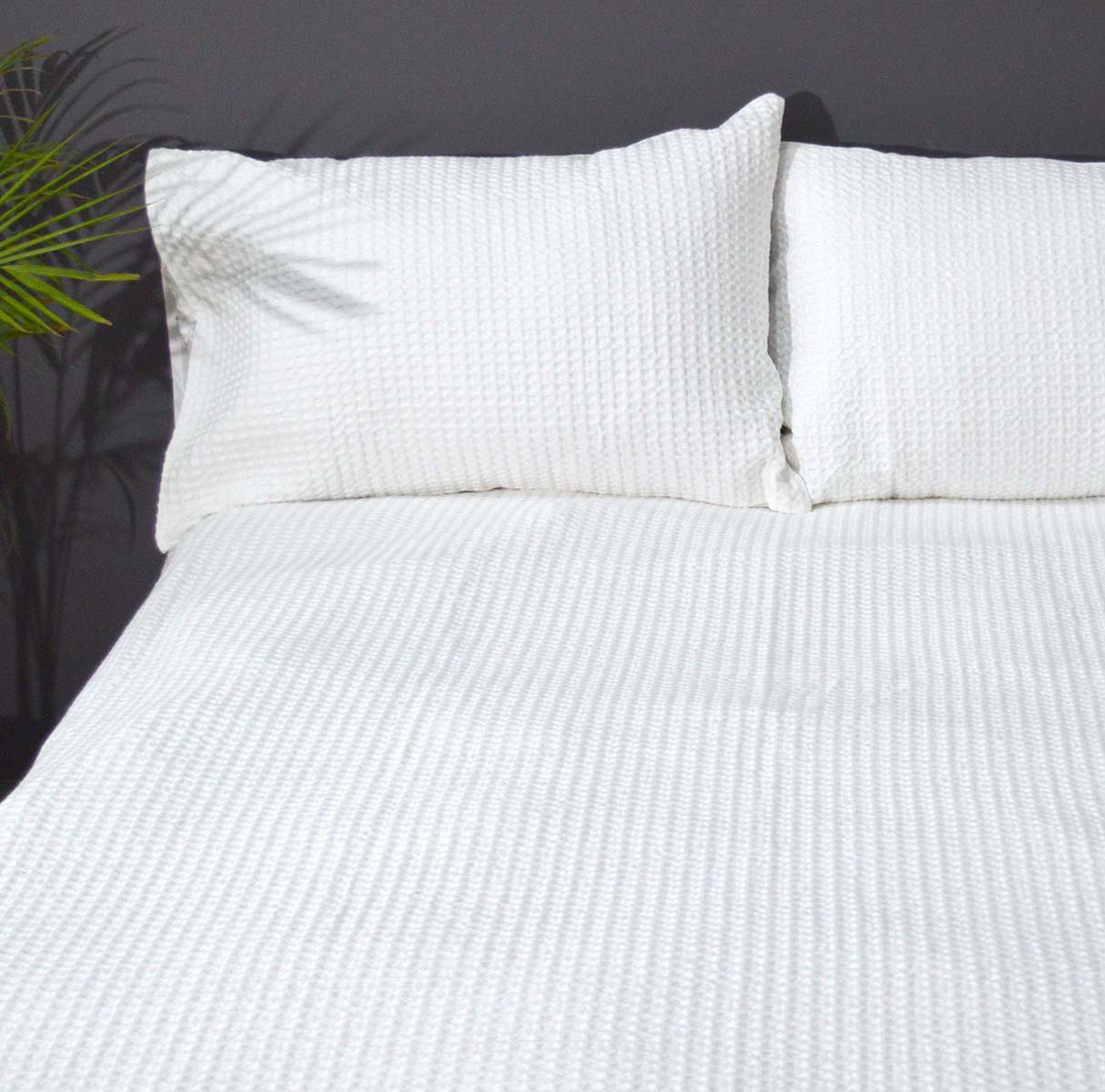 Waffle Cotton Duvet Cover Set with Coordinated Pillow Covers White