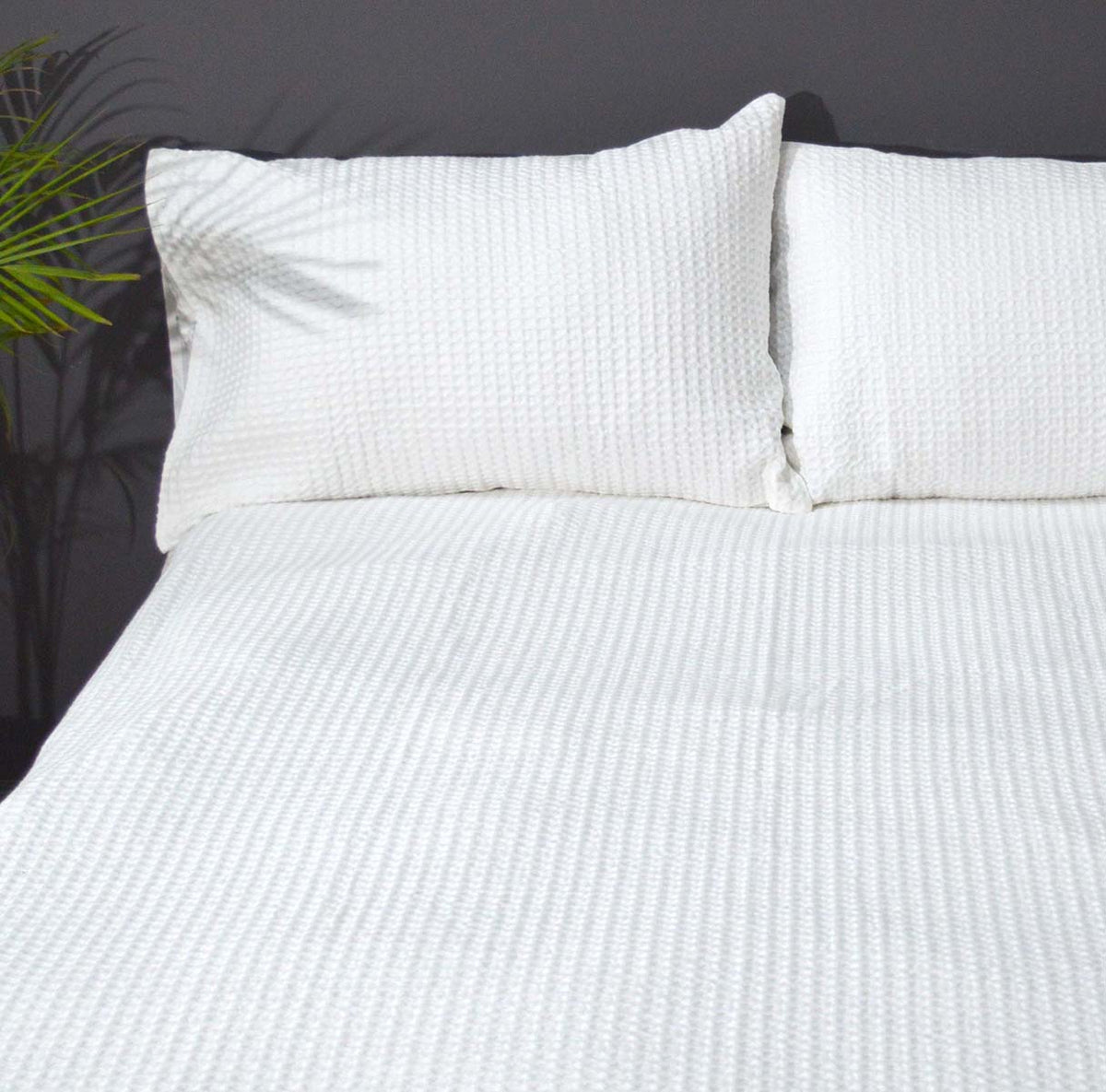 White Waffle Cotton Duvet Cover Set with Pillow Covers | Single, Queen & King