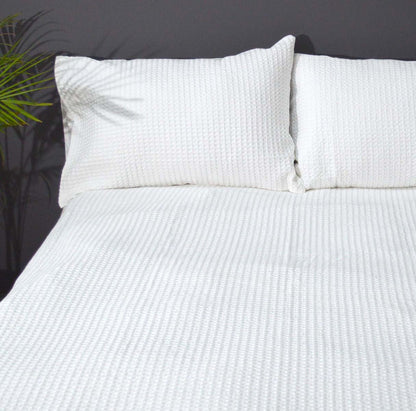 White Waffle Cotton Duvet Cover Set with Pillow Covers | Single, Queen & King