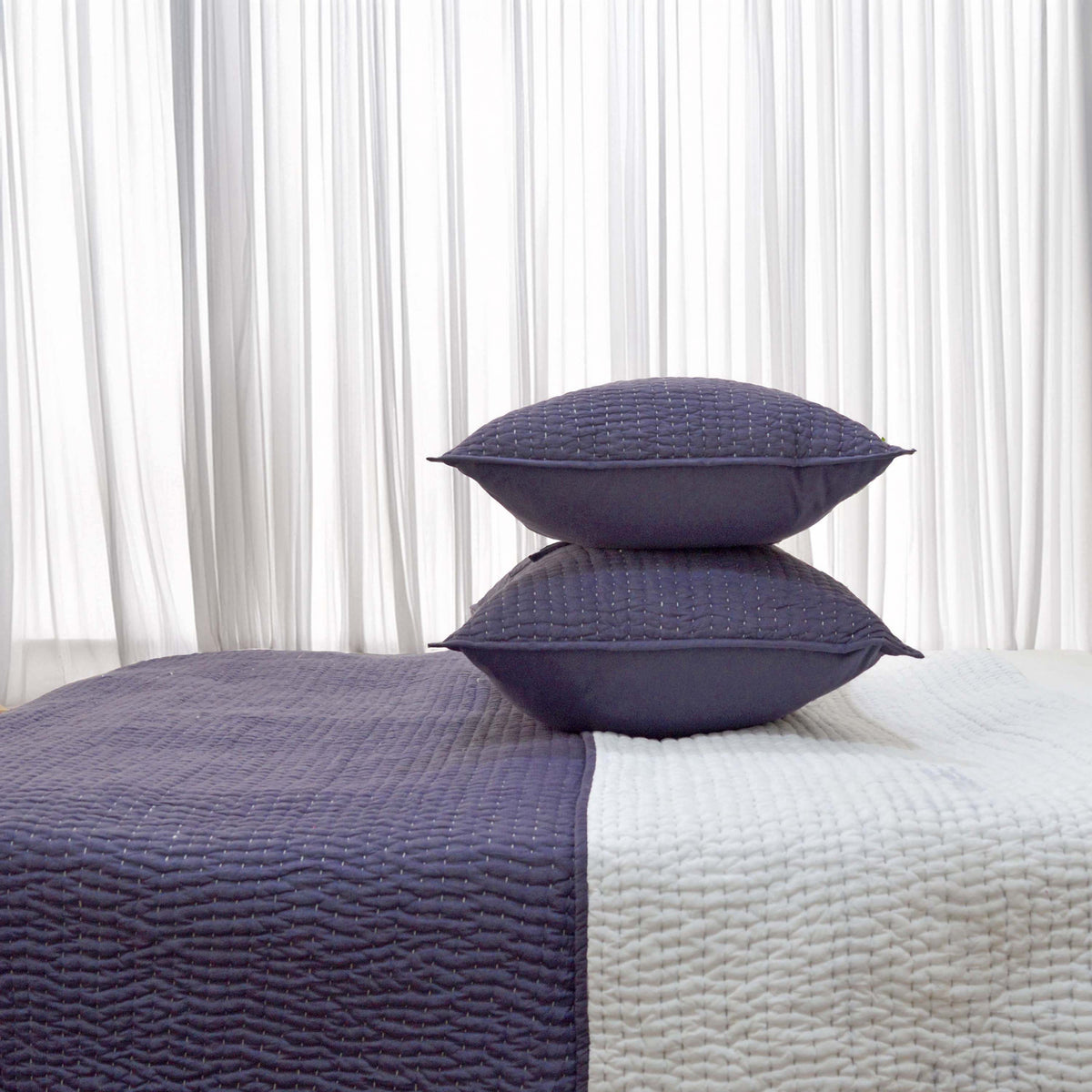 Lavender Kantha Quilt | Stripe Pattern Quilting | 100% Cotton | Handmade