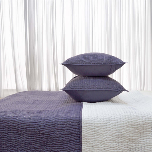 Lavender Kantha Quilted Bed Set | Stripe Pattern | Handmade | Twin, Queen & King