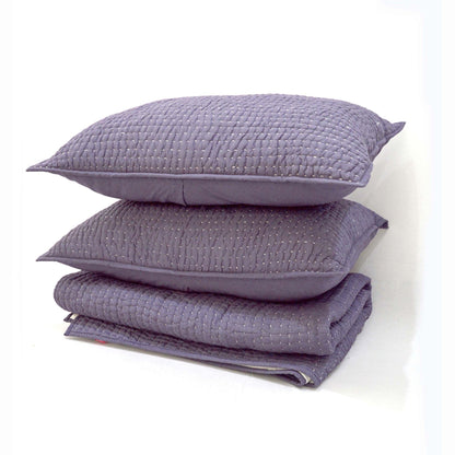 Lavender Handcrafted Kantha Quilted Bed Set with Stripe Pattern