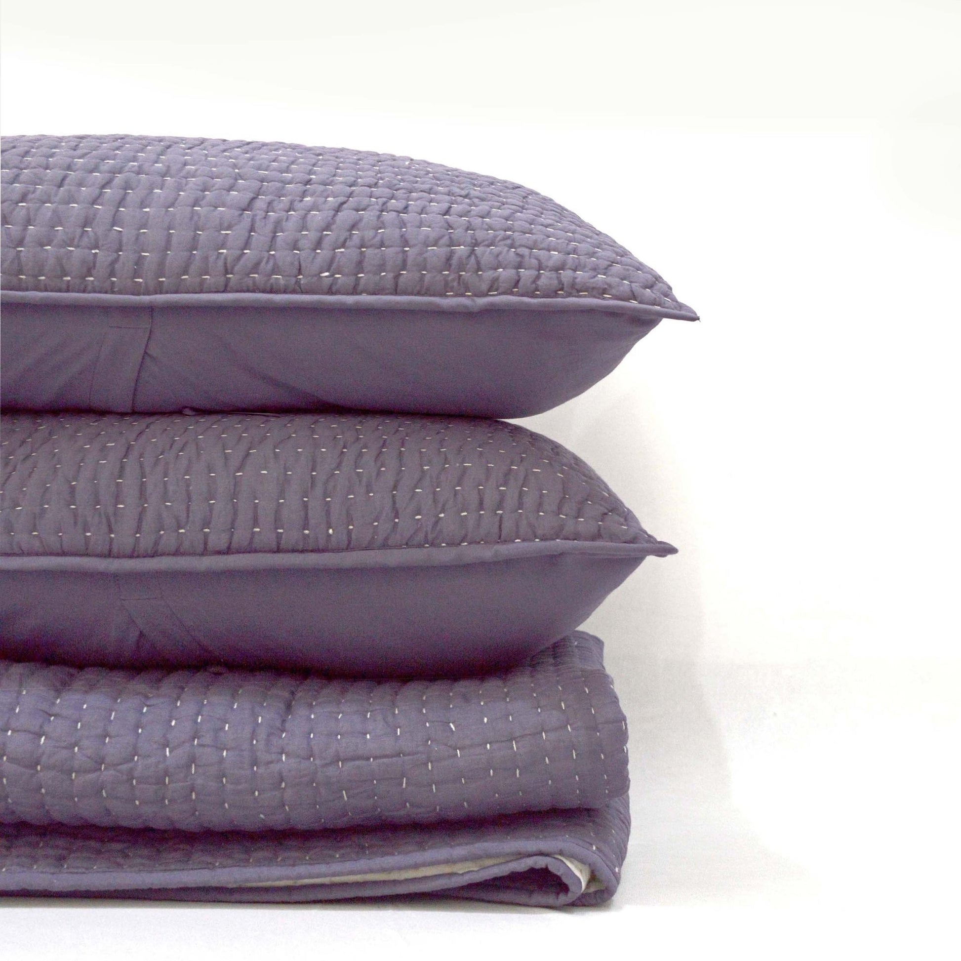 Lavender Kantha Quilted Pillow Sham – Handcrafted Cotton Voile