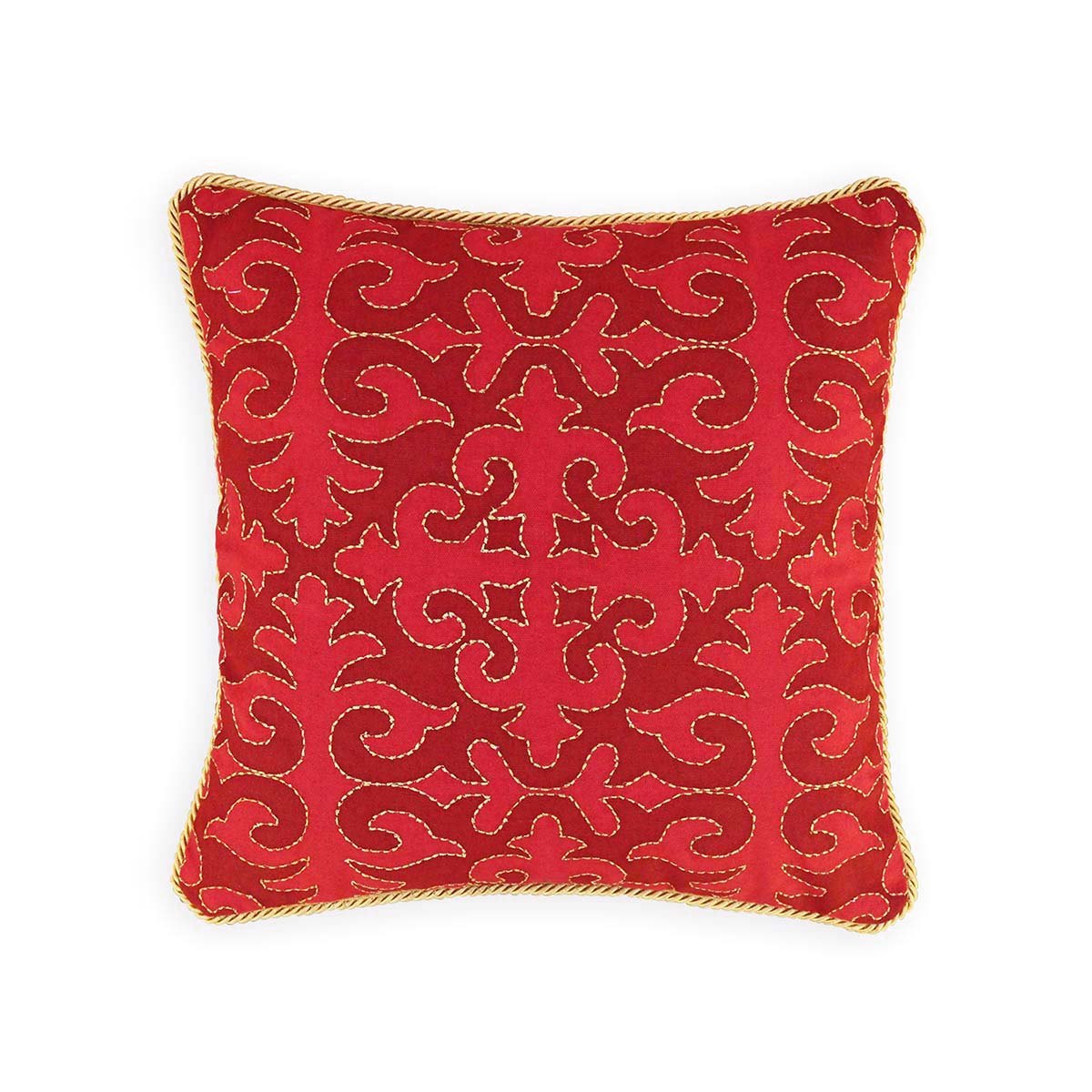 Vliving Christmas Red Moroccan Pillow Cover with Gold Embroidery