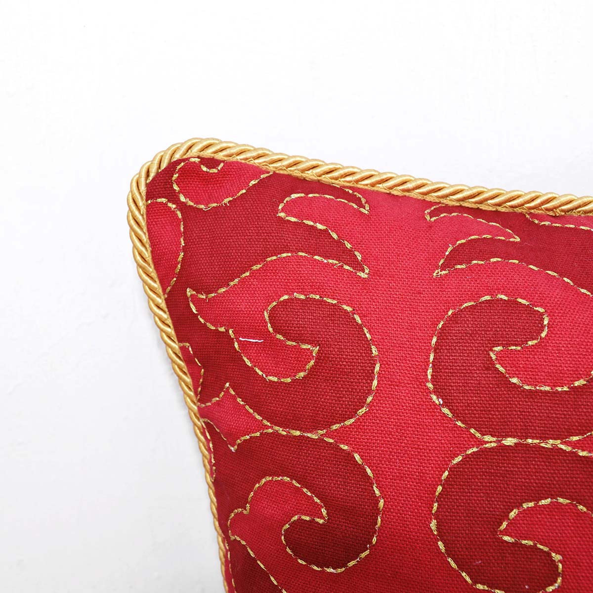 Vliving Christmas Red Moroccan Pillow Cover with Gold Embroidery