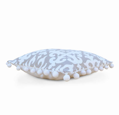 Christmas Pillow Cover Moroccan Print with White Pompoms