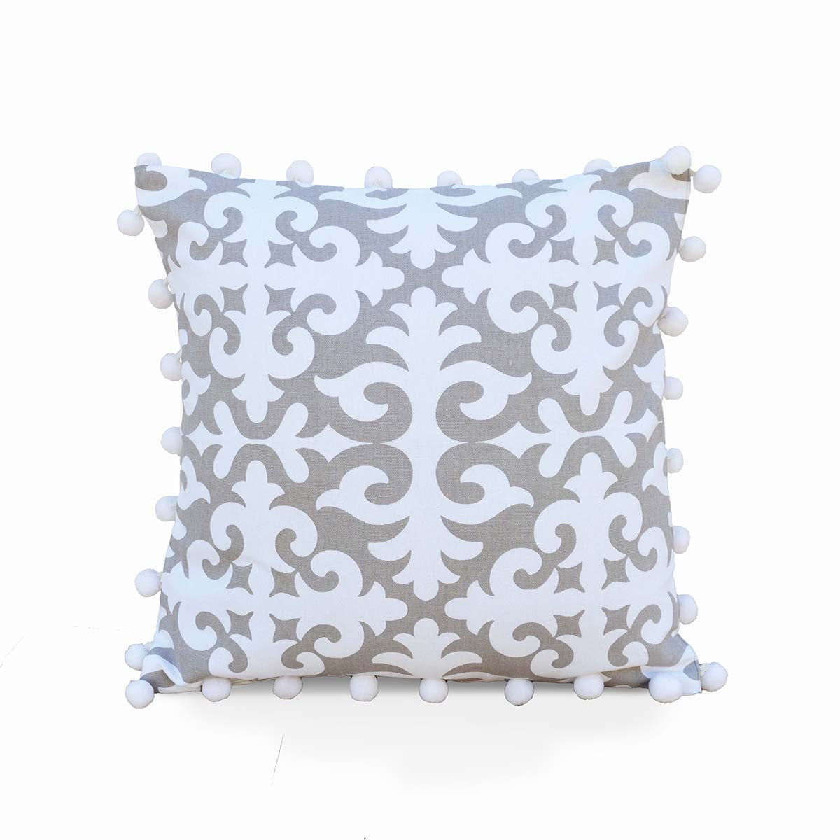 Christmas Pillow Cover Moroccan Print with White Pompoms